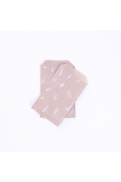 Bimotif Paper Bag with Leaf Pattern, Kraft-White 11X20 cm - 25 Pieces