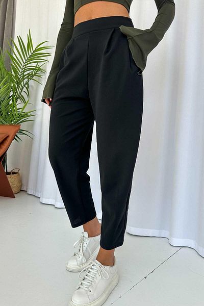 Mine Tan Butik Balloon Trousers with Elastic Back - Black