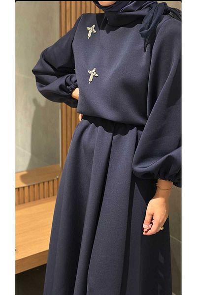 Uçan Fil Black Evening Dress Top and Bottom Hijab Set