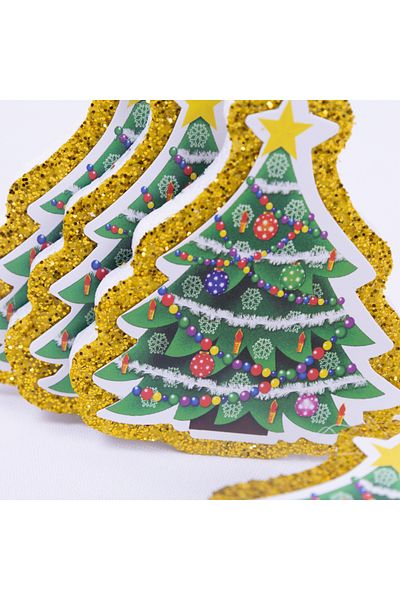Bimotif Styrofoam Christmas tree ornament with yellow glittered tree figure around, pine tree 3 pieces