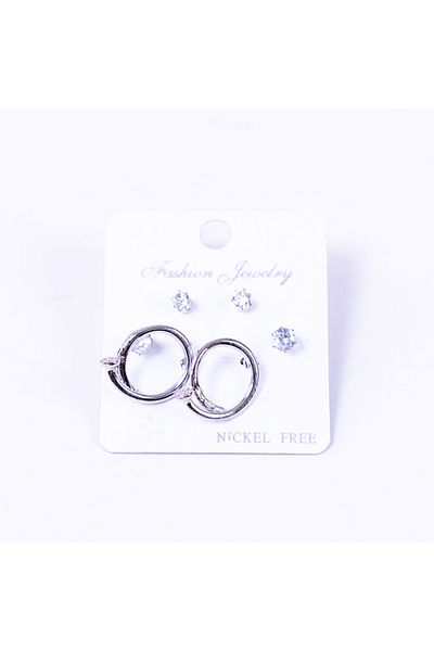 Bimotif Silver-coloured 3 kinds of screw stud earrings set, trumpet