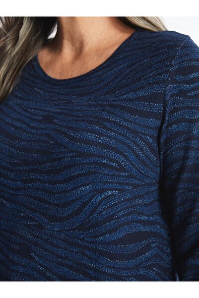 LC Waikiki LCW Grace Lacivert Baskılı Bisiklet Yaka Desenli Uzun Kollu Kadın Bluz