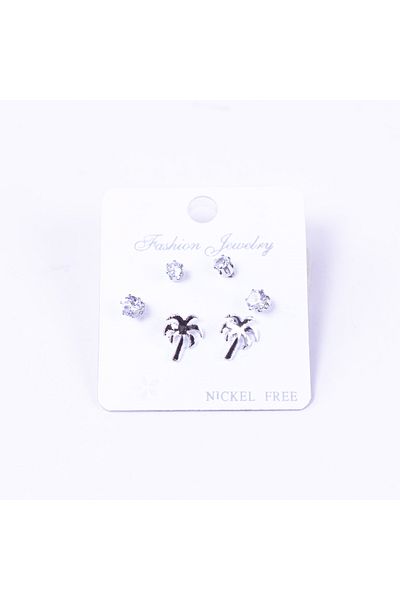 Bimotif Silver-coloured 3 kinds of screw stud earrings set, palm