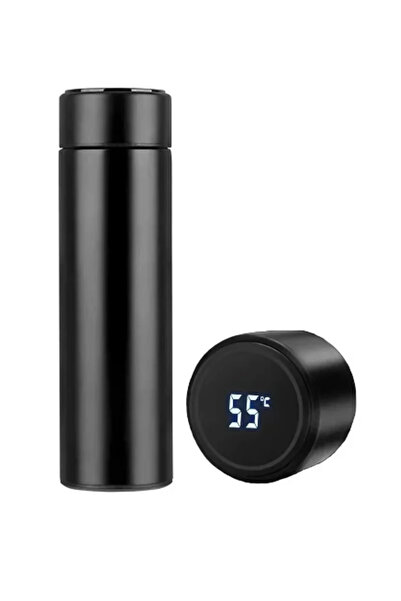 KEYFHOME ترمس أسود بشاشة عرض رقمية لدرجة الحرارة سعة 500 مل (مصنوع من الفولاذ المقاوم للصدأ Sus-304 مزدوج الطبقات)
