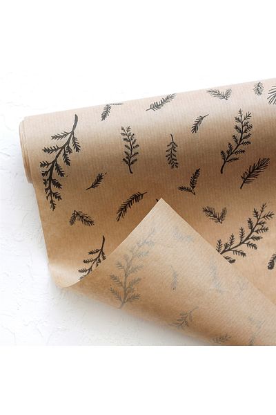 Bimotif Package Paper, Leaf Pattern, Kraft-Black, 70X100 cm 100 Pieces