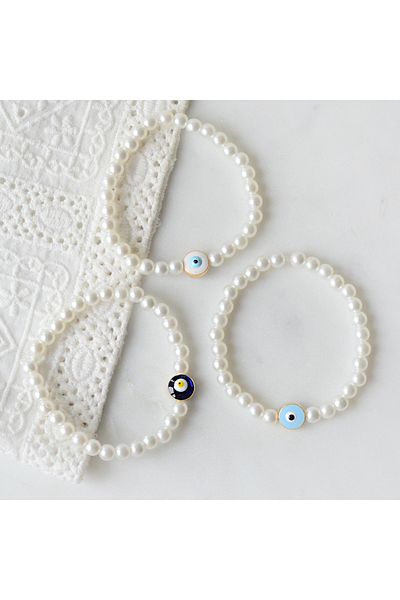 Bimotif Round Evil Eye Pearl Bracelet Set