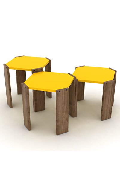 Home Canvas Hansel Nested Coffee Table Set of Three for Living Room (Walnut-Yellow)