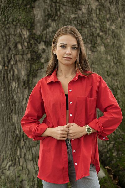 VerdeBlanco 100% Cotton Long Sleeve Shirt Dark Red