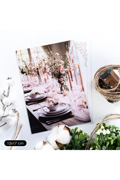 Bimotif Düğün Ve Davet Kartı, Not Yazılabilir, Pembe Mum Ve Çiçekli Masa, 12x...