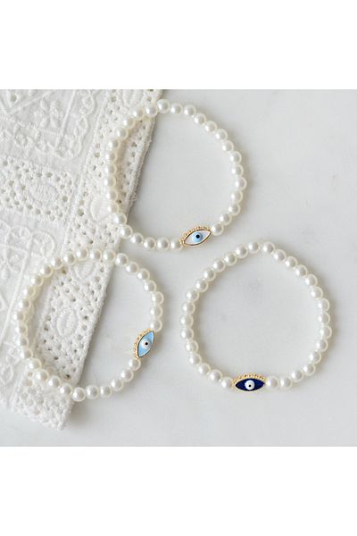 Bimotif Eye Evil Eye Pearl Bracelet Set