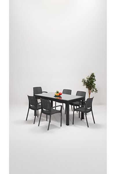 SANDALİE Viva 90x150 Camlı 6 Kişilik Bahçe-Balkon-Teras Seti - Antrasit