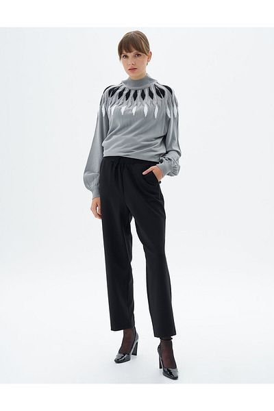 Kayra Lace-Up Waist Pipe Leg Trousers Black