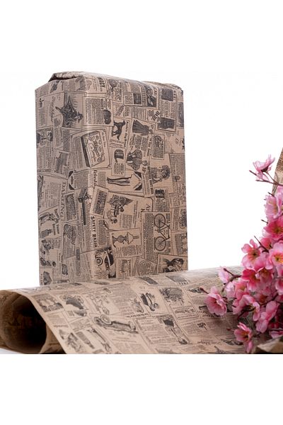 Bimotif Vintage Newspaper Patterned Kraft-Black Pack Paper - 70X100 cm 5 Pieces