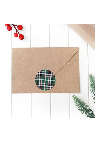 Bimotif New Year's Plaid Patterned Round Sticker, 4.2 Cm 2 Sheets
