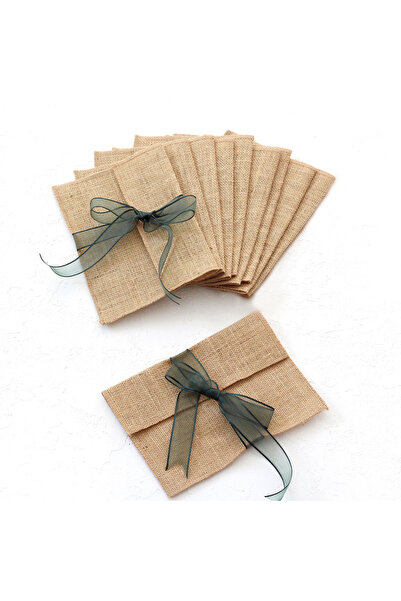 Bimotif Зелений джутовий конверт з стрічкою, 14x19 см, 10 штук