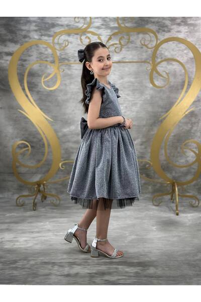 defada Κοριτσίστικο φόρεμα γενεθλίων με ασημί αγκράφα σε γκρι χρώμα