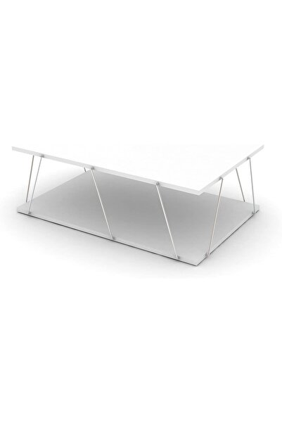 Home Canvas Made In Turkey Tars Modern Coffee Table for Living Room, Easy Assembly - White and Chrome