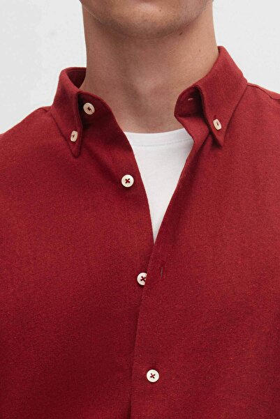 D'S Damat Πουκάμισο με κανονική εφαρμογή μπορντό απλό χειμωνιάτικο φανελένιο πουκάμισο