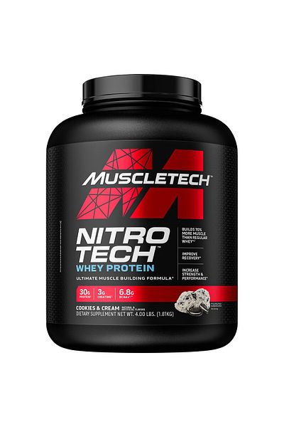 MUSCLETECH Nitro Tech Whey Protein, Cookies and Cream, 4 LB