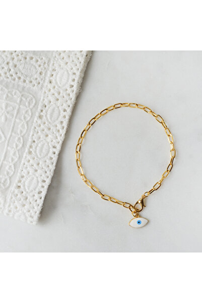 Bimotif Nazarlı Altın Kaplama Ataç Zincir Bileklik