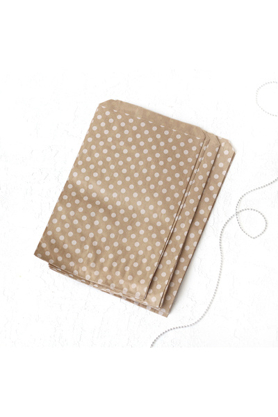 Bimotif Puantiye Desenli 25 Adet Kese Kağıdı, Kraft-beyaz, 18x30 Cm