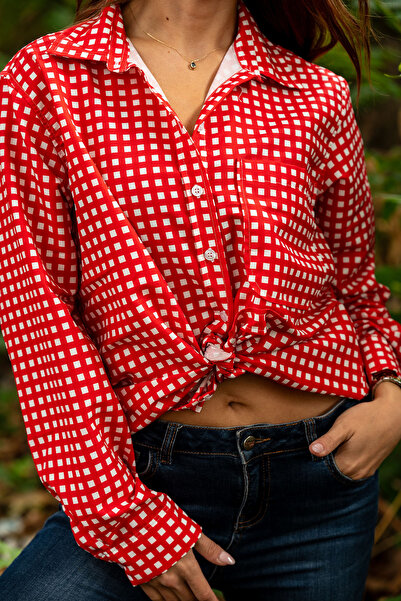 VerdeBlanco Kareli Dijital Baskı Uzun Kollu Relax Gömlek