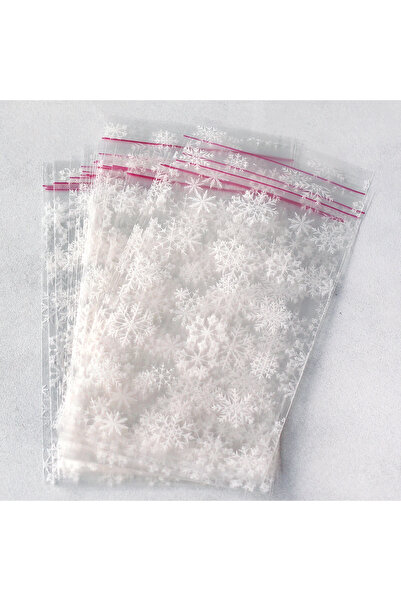 Bimotif Kar Desenli Bantlı Şeffaf Poşet 10x20 Cm (5 ADET)