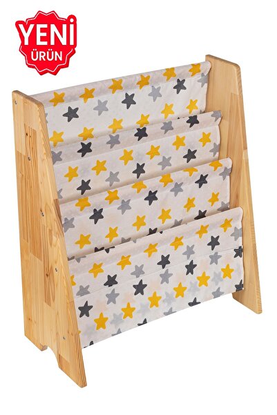 ERKAWOOD DOĞAL AHŞAP KİTAPLIK MONTESSORİ DEMONTE ÇOCUK ODASI PEMBE KUMAŞLI