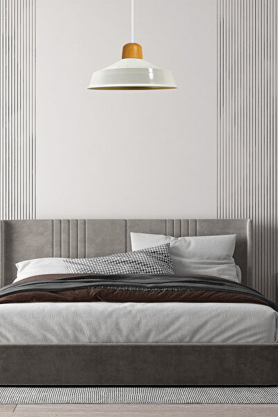 Bamyum Asaletli Beyaz Tekli Avize Ahşap Başlık Retro Sarkıt Lamba Restoran Salon Aydınlatma