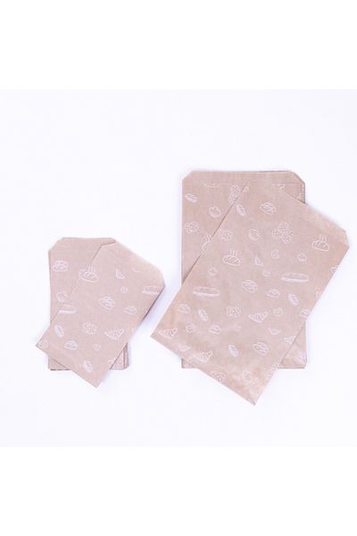 Bimotif Patisserie-Bakery Patterned Paper Bag, Kraft-White 11X20 cm - 25 Pieces
