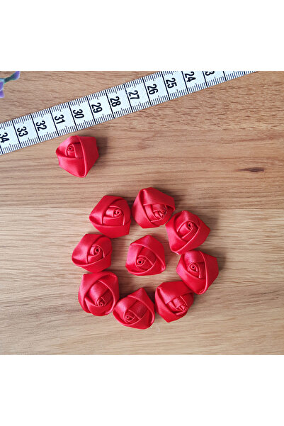 Bimotif Kırmızı Saten Gül, 2 Cm 10 Adet