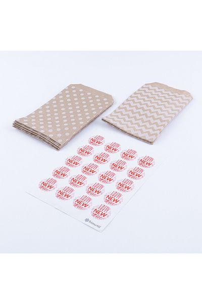 Bimotif 20 Pieces Red Polka Dot and Zigzag Patterned Paper Bag - Happy New Year Stickers