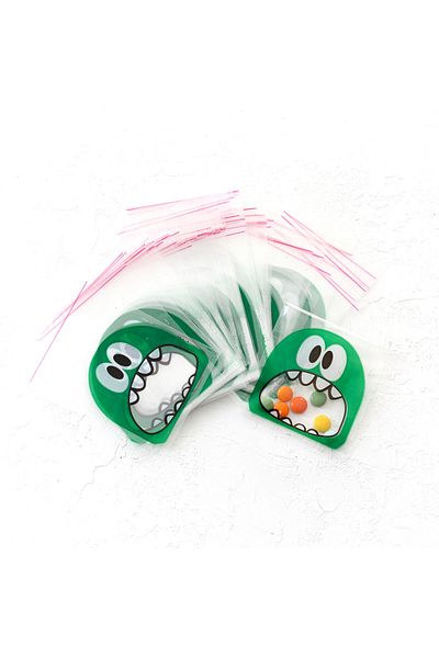 Bimotif Green Monster Patterned Banded Transparent Bag, 10X15 cm 250 Pieces