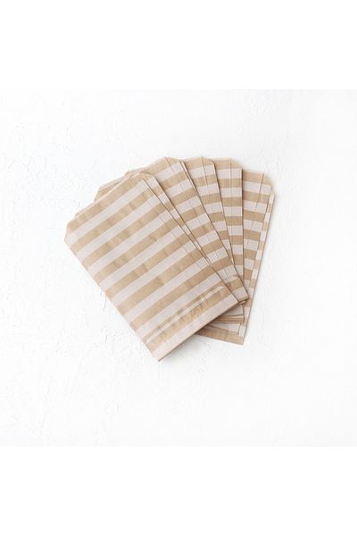 Bimotif Paper Bag with Line Pattern, Kraft-White 11X20 cm - 50 Pieces