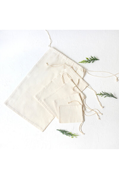 Bimotif Bağcıklı Krem Ham Bez Kese, 13x18 Cm 100 Adet