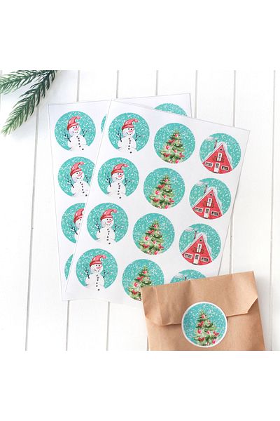 Bimotif 20 Pieces Zigzag and Polka Dot Patterned Paper Bag - Floral Christmas Shaped Sticker (18x30 cm)