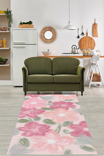 Genel Markalar Suluboya Vintage Soft Çiçekli Yıkanabilir Kaymaz Taban Leke Tu...