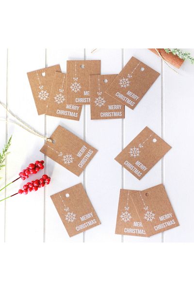 Bimotif New Year's Kraft Rectangular Sticker, Merry Christmas 10 Pieces (3.5X4.9 CM)