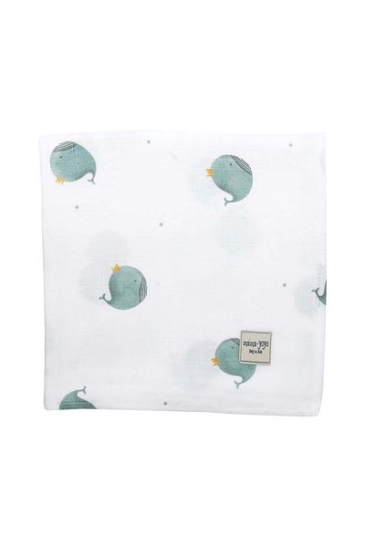 Mama Yoyo Baby&Kids غطاء موسلين عضوي من Whaley - 100% قطن - حوت سمين - 120x120 سم