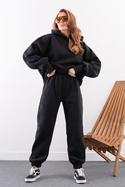 CMZ COLLECTİON Ανδρικό σετ φόρμας jogger με 3 κλωστές, χοντρό, χειμερινό, uni...