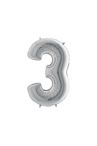 Bimotif Number foil balloon 40inc, Silver, size 3 1 piece