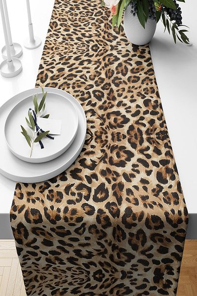 Latibule Leopard Patterned Stain Resistant Fabric Living Room Kitchen Table Changed Ranir Models Runner