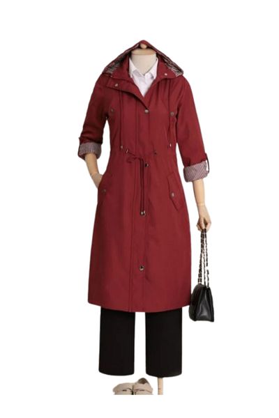 Store Stylish Women's Zippered Hooded Trench Coat