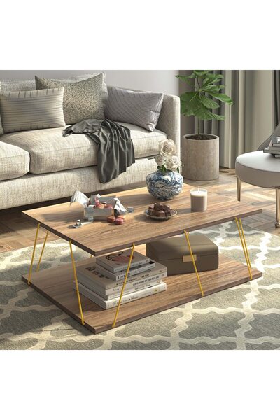 Home Canvas Made In Turkey Tars Modern Coffee Table for Living Room- Walnut and Yellow