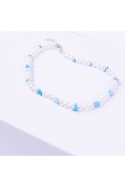 Bimotif Turquoise broken natural stone choker pearl necklace