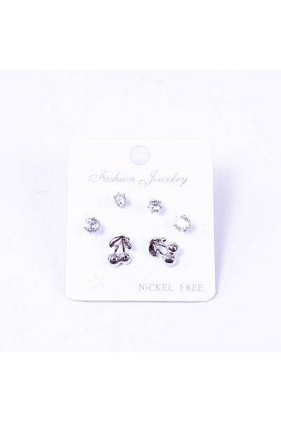 Bimotif Silver-coloured 3 kinds of screw stud earrings set, cherry