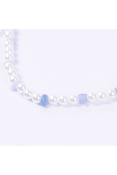 Bimotif Aquamarine broken natural stone choker pearl necklace