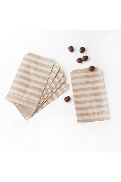 Bimotif Paper Bag with Line Pattern, Kraft-White 11X20 cm - 50 Pieces