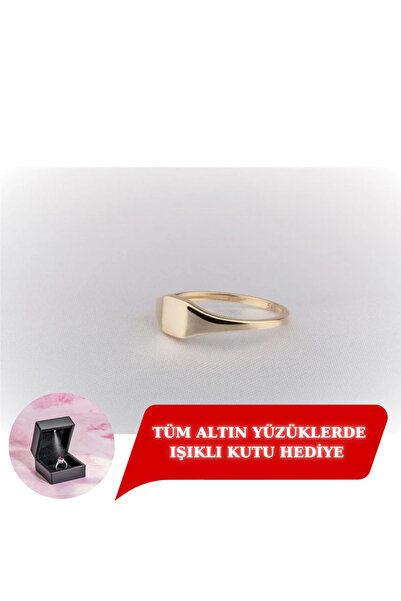 FasekGold 14 Ayar Altın Yüzük-kare Mühür Sarı Hediye Harfliyüzük