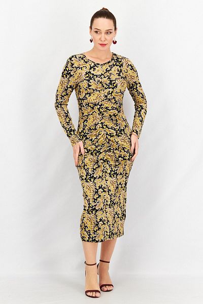 Joie Women Allover Print Midi Dress, Gold